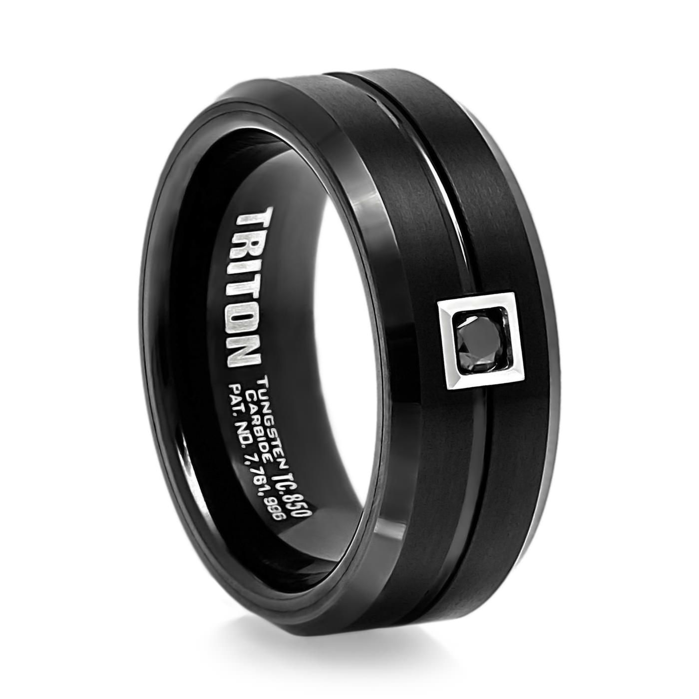 Men's Leal Black Tungsten & Black Diamond Ringtriton Within Black Diamond Wedding Bands For Him (View 14 of 15)