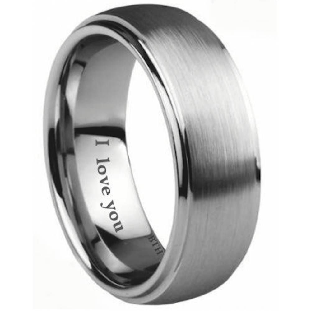 Men's Tungsten Carbide Scratch Resistant I Love You Band In Scratch Resistant Wedding Bands (View 1 of 15)