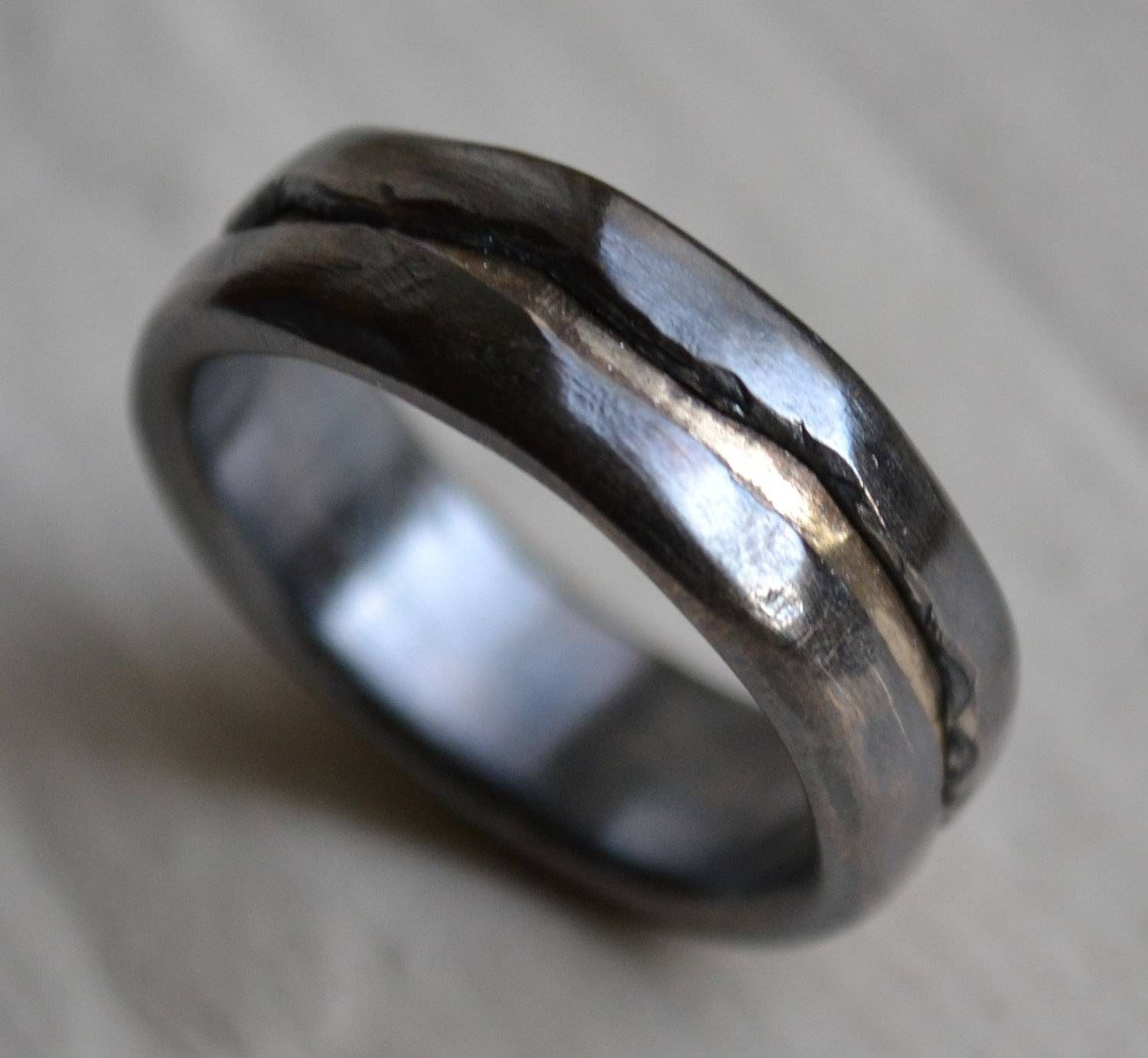 Mens Wedding Band – Rustic Fine Silver And  | Ringscollection With Handmade Mens Wedding Rings (View 7 of 15)