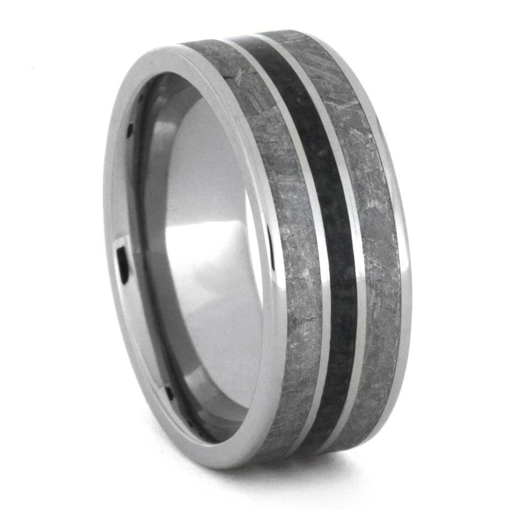 Meteorite Wedding Band With Crushed Onyx, Mens Titanium Ring 3359 Pertaining To Onyx Wedding Bands (View 5 of 15)