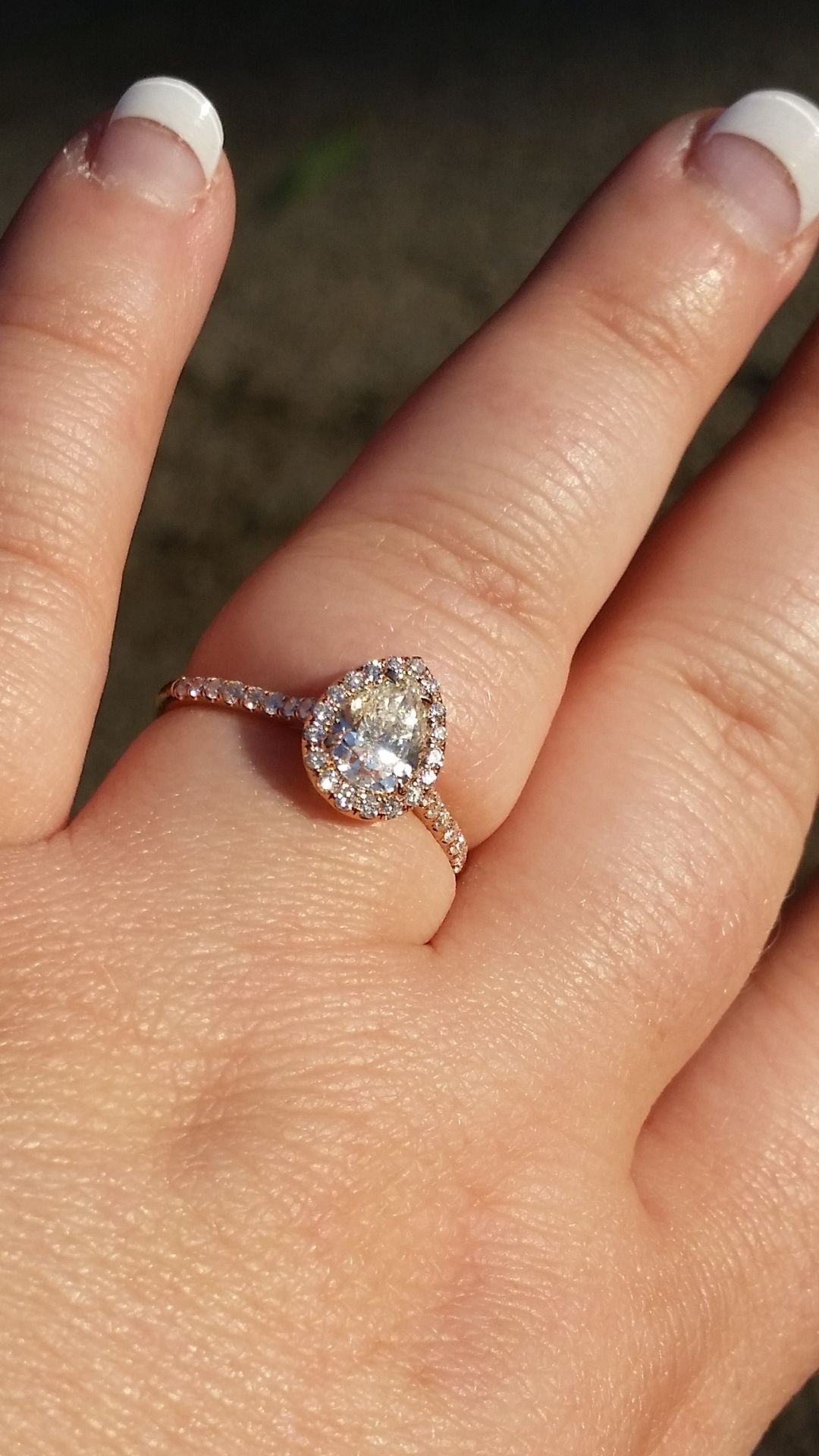 My Pear Halo Engagement Ring!!! Show Me Yours! – Weddingbee Throughout Pear Shaped Engagement Rings And Wedding Band (View 6 of 15)