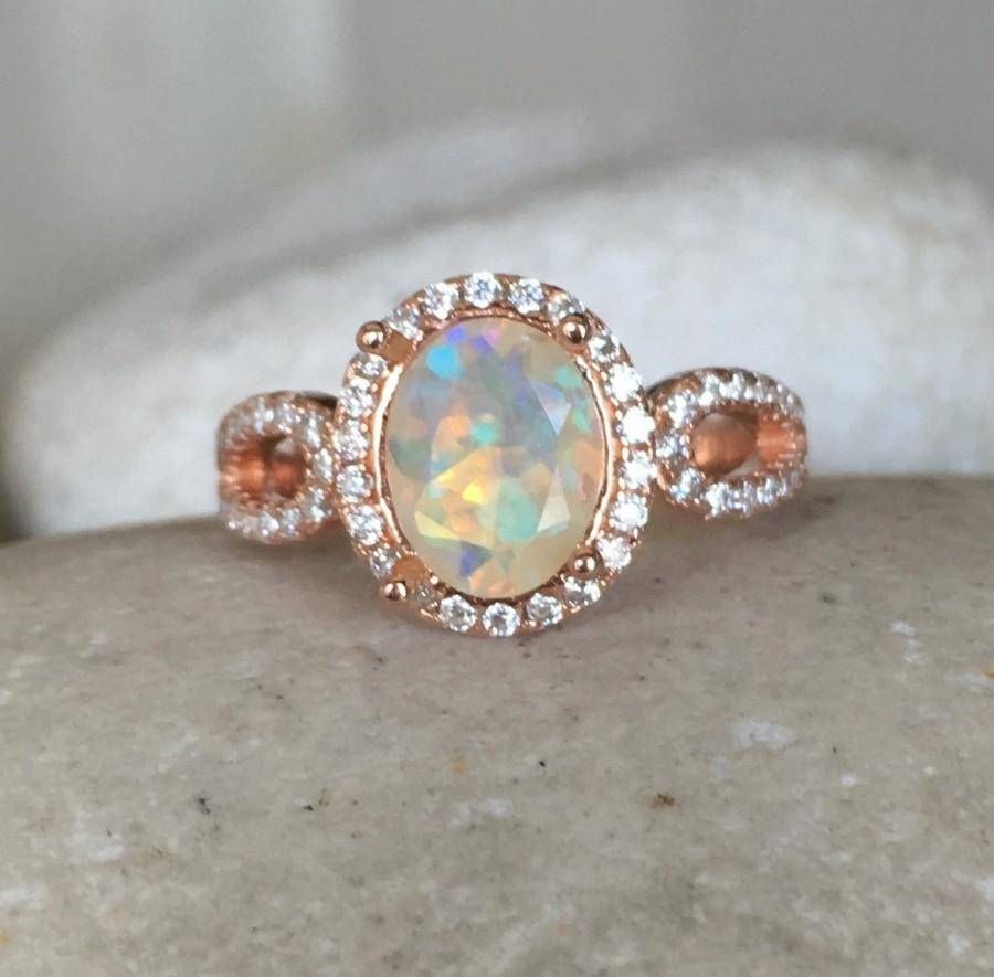 Natural Opal Engagement Ring, Rose Gold Opal Ring, Promise Ring Within October Birthstone Engagement Rings (View 6 of 15)