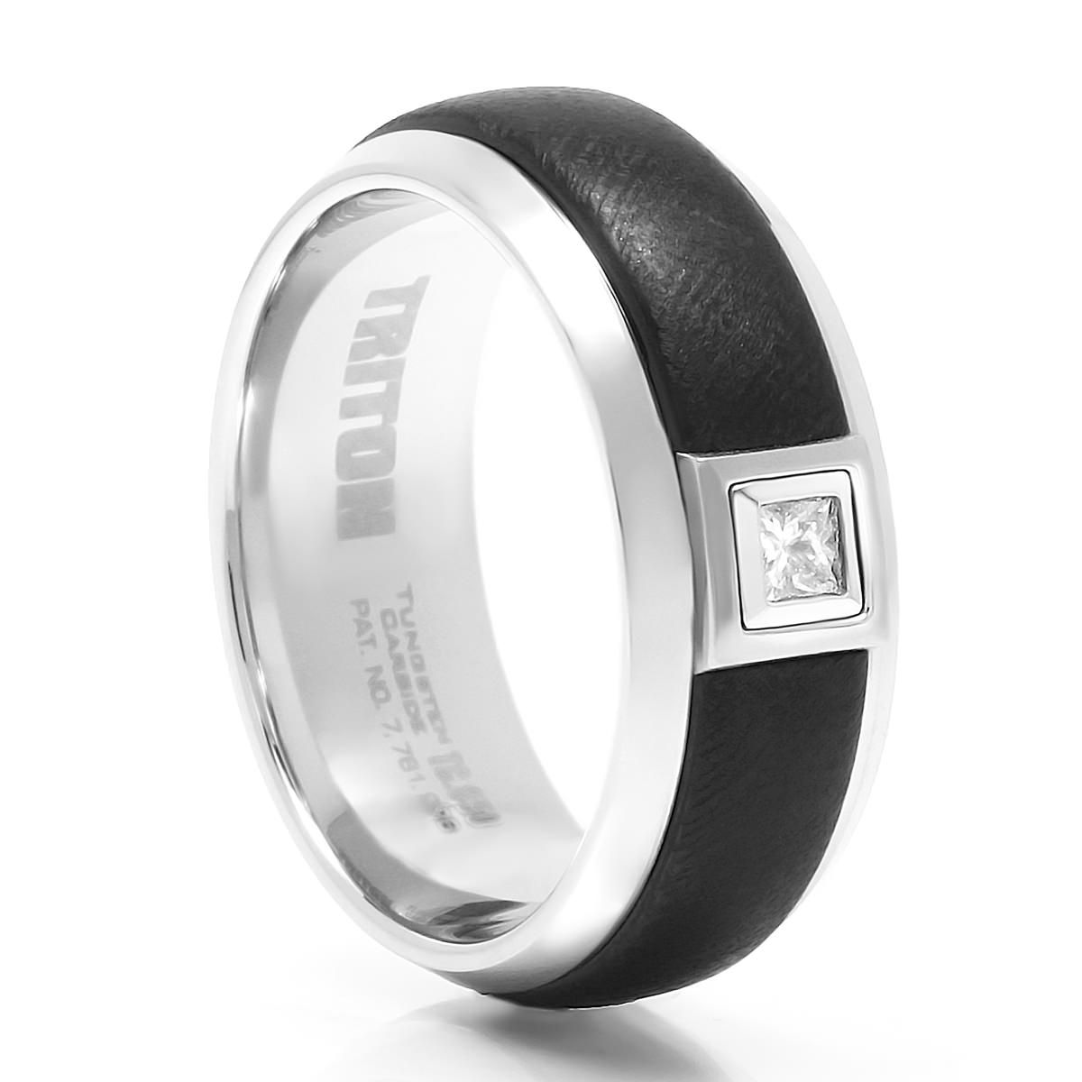 Nova Square Cut Diamond Tungsten Band – Triton – Black Tungsten Rings Pertaining To Square Mens Wedding Rings (View 4 of 15)