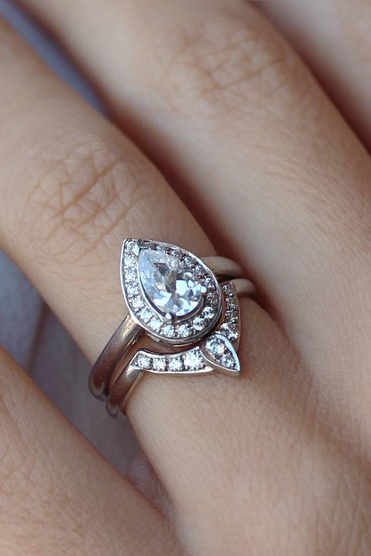 Pear Shaped Diamond Engagement Ring With Matching Side Intended For Pear Shaped Engagement Rings And Wedding Band (View 3 of 15)
