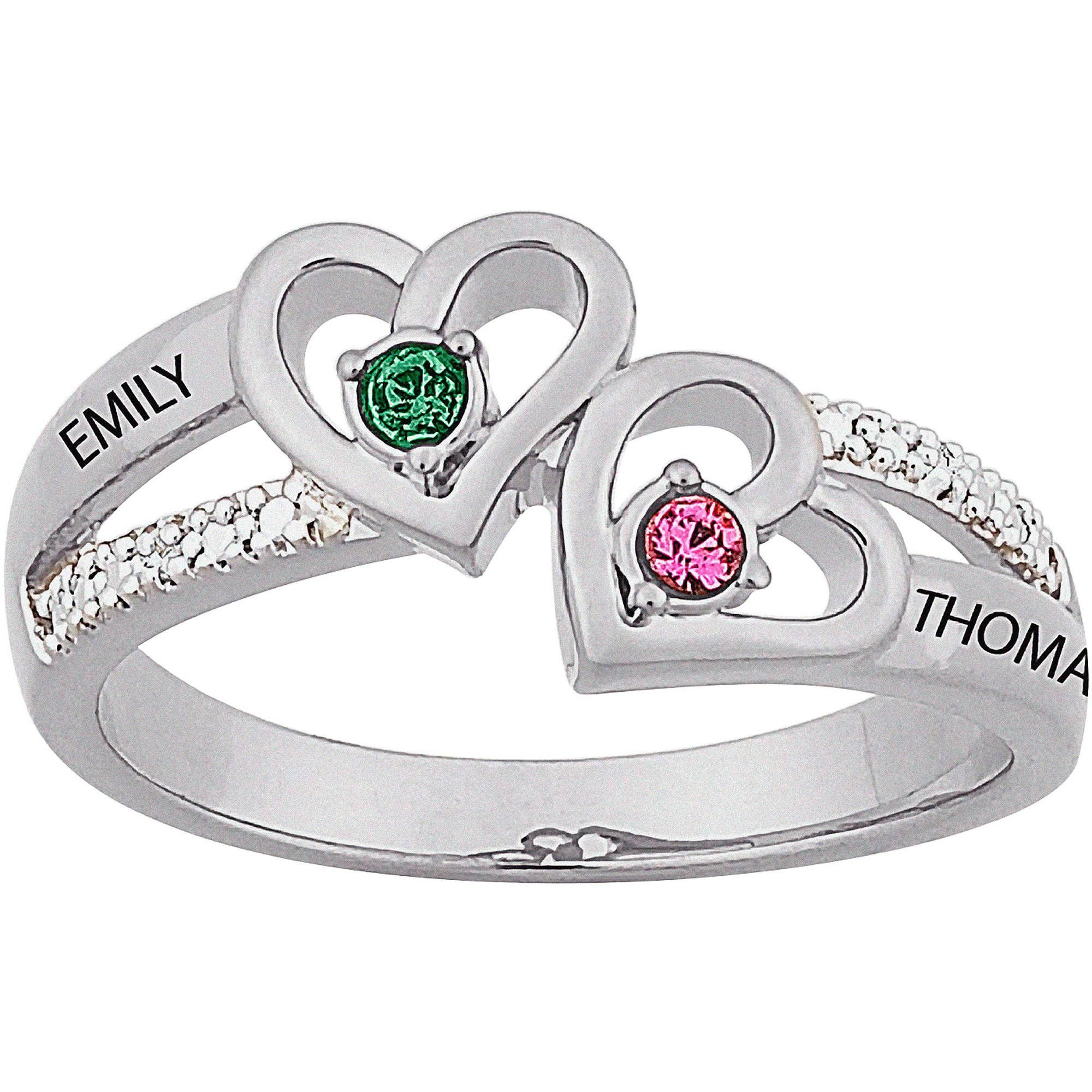 Personalized Sterling Silver Couples Heart Birthstone & Name For Engagement Gold Rings For Couples (View 4 of 15)