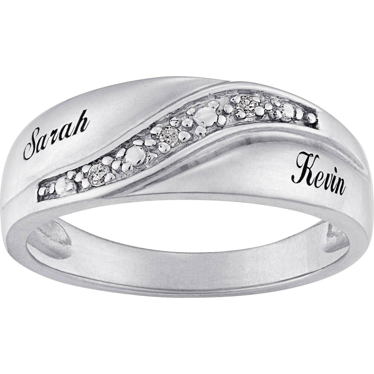 Personalized Sterling Silver Mens Diamond Accent Name Wedding Band With Regard To Wedding Bands For Women Walmart (View 6 of 15)