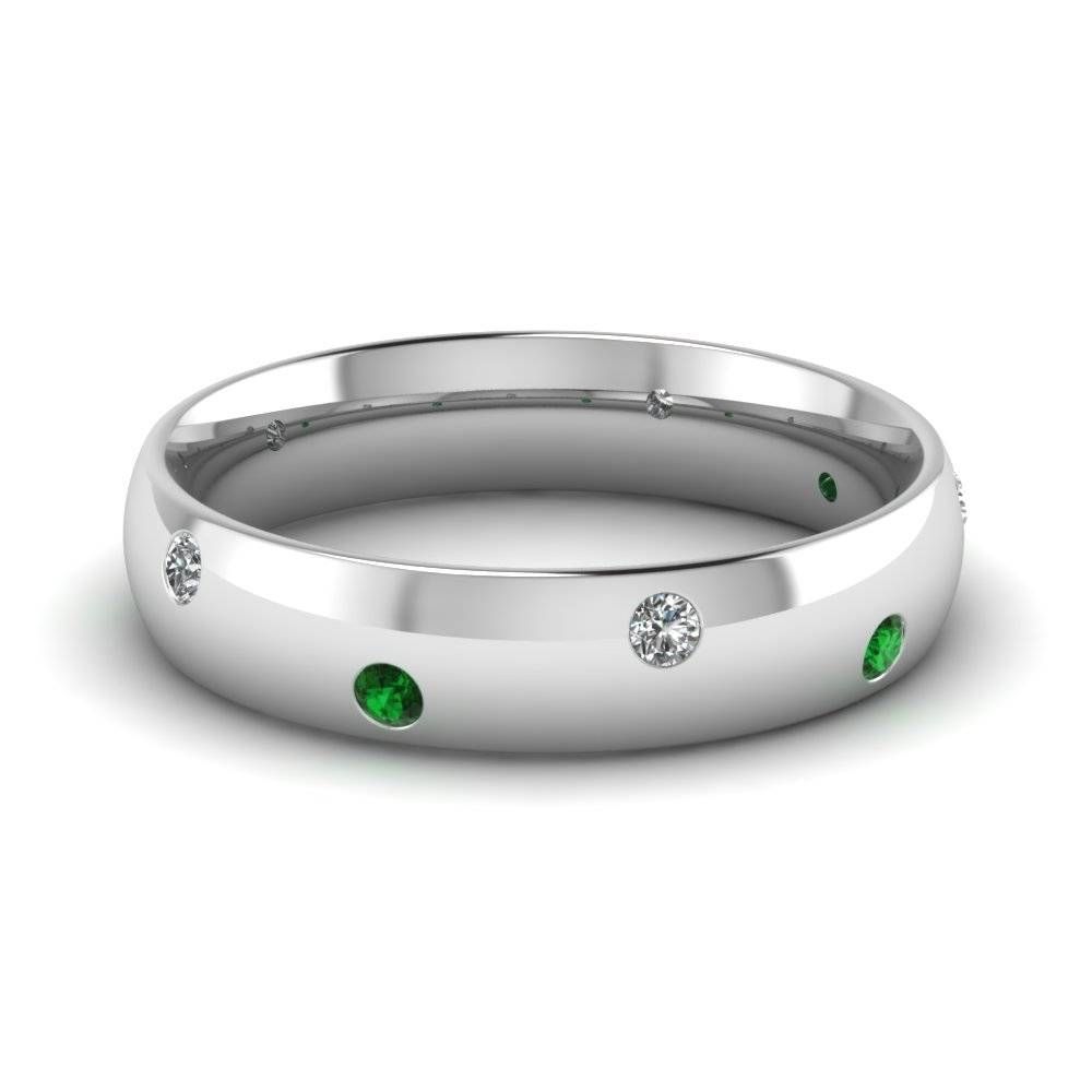Platinum Green Emerald Men's Wedding Ring | Fascinating Diamonds Within Men's Wedding Bands Emerald (View 12 of 15)
