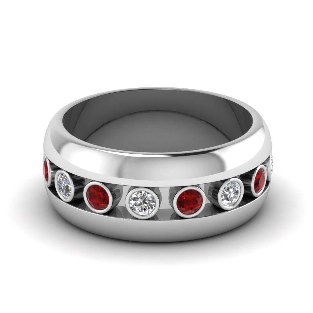 Platinum Red Ruby Men's Wedding Band | Fascinating Diamonds Throughout Men's Wedding Bands With Ruby (View 14 of 15)