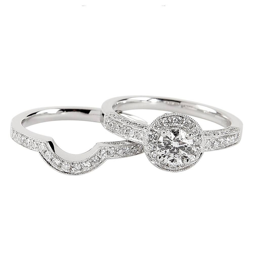 Platinum Solitaire Diamond Engagement Ring & Shaped Wedding Ring Set Inside Diamond Engagement And Wedding Rings Sets (View 1 of 15)