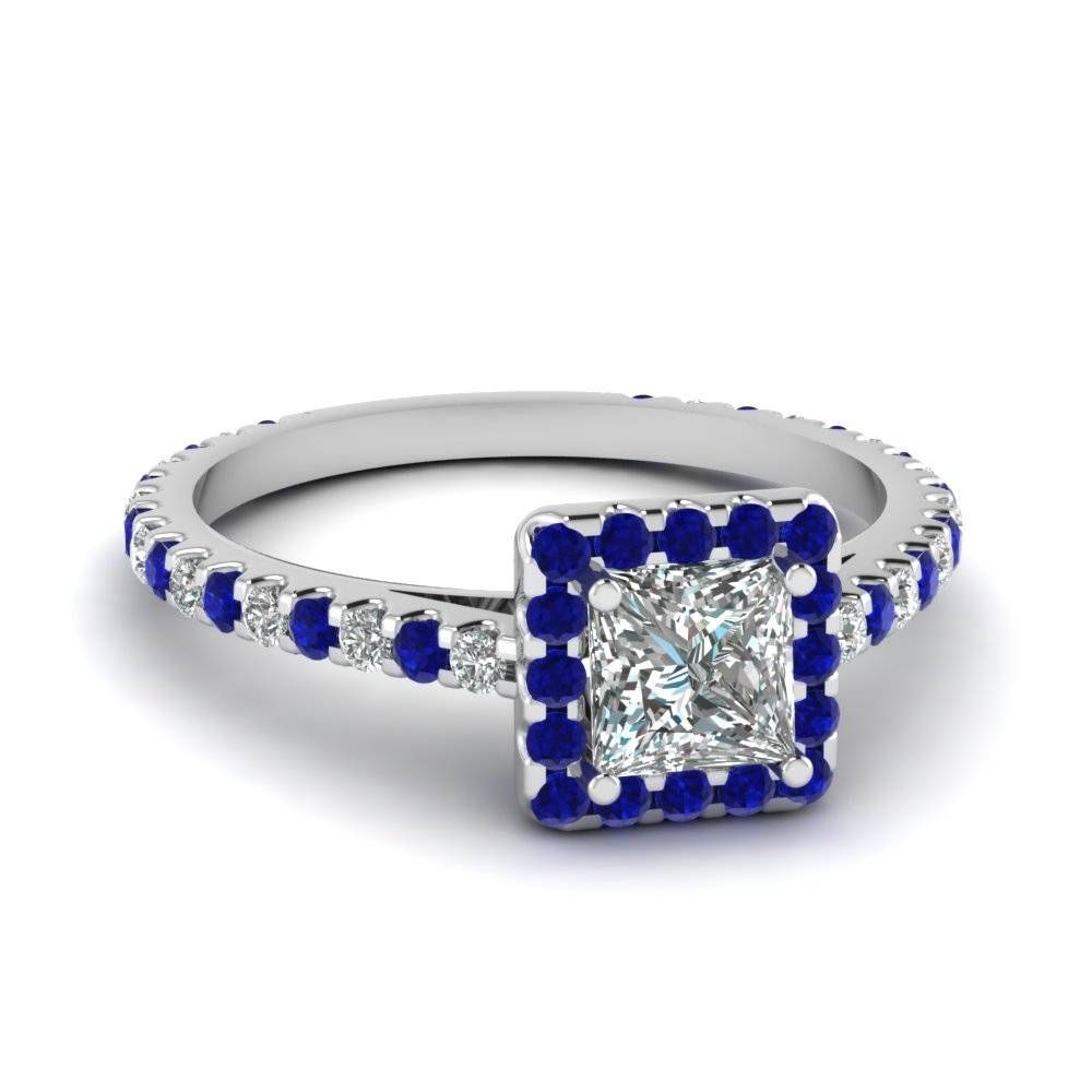 Princess Cut Blue Sapphire Halo Engagement Rings | Fascinating Throughout Princess Cut Sapphire Engagement Rings (View 9 of 15)