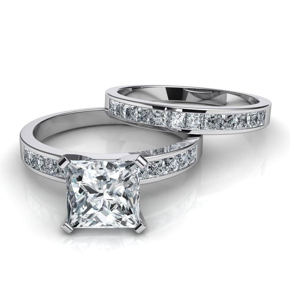 Princess Cut Channel Set Engagement Ring & Wedding Band Bridal Set Pertaining To Princess Cut Diamond Wedding Rings Sets (View 7 of 15)