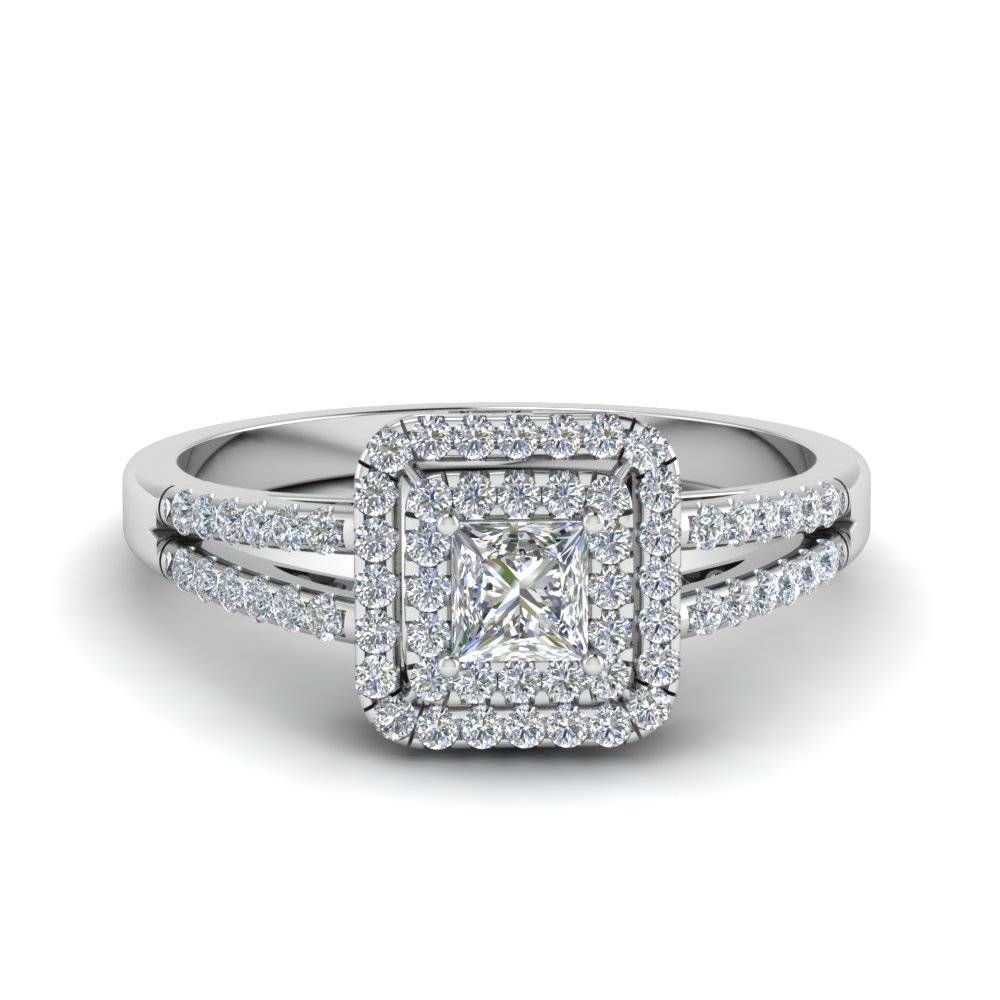 Princess Cut French Pave Double Halo Diamond Engagement Ring In Throughout Princess Cut Engagement Rings (View 3 of 15)