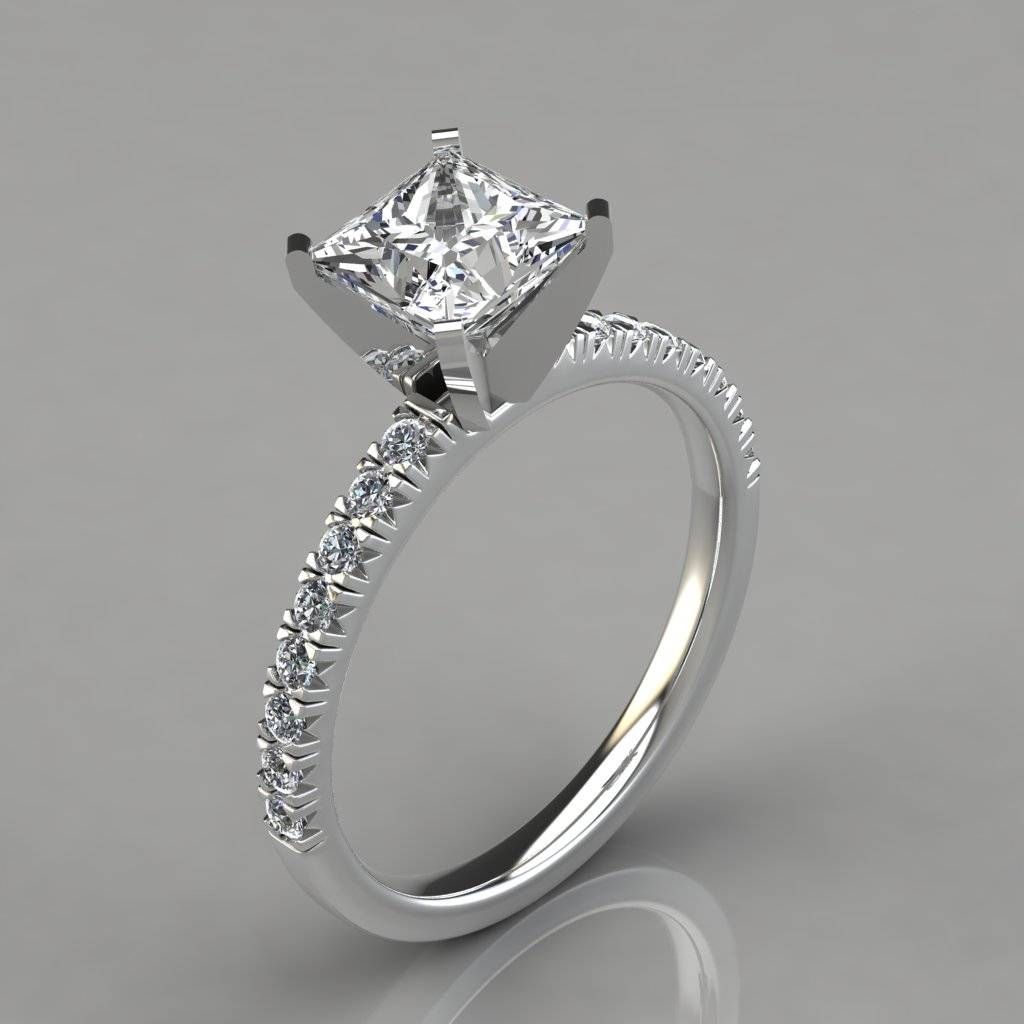 Princess Cut French Pave Engagement Ring 14k White Gold In Princess Cut Engagement Rings (View 7 of 15)