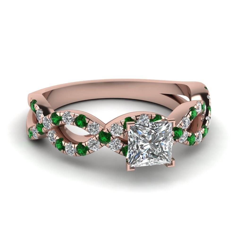 Princess Cut Infinity Diamond Ring With Emerald In 14k Rose Gold Pertaining To Emerald Wedding Rings (View 14 of 15)