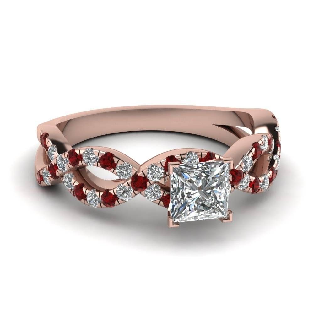 Princess Cut Infinity Diamond Ring With Ruby In 14k Rose Gold Throughout Ruby And Diamond Engagement Rings (View 1 of 15)