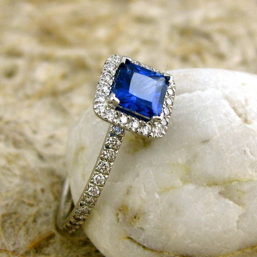Princess Cut Royal Blue Sapphire Engagement Ring In Platinum Within Princess Cut Sapphire Engagement Rings (View 4 of 15)