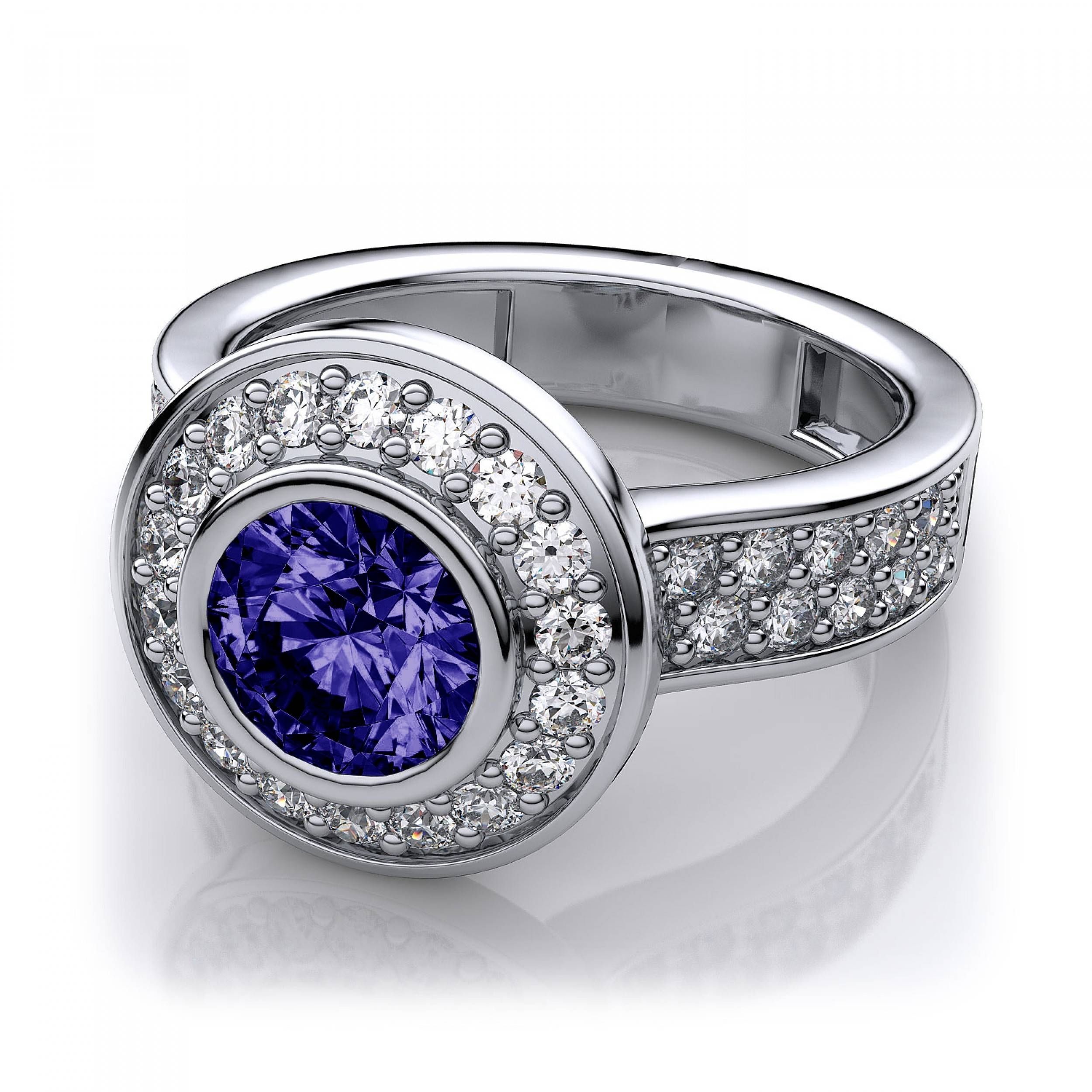 Profile Tanzanite Halo And Bezel Set Diamond Ring In 14k White Gold Intended For White Gold Tanzanite Engagement Rings (View 4 of 15)
