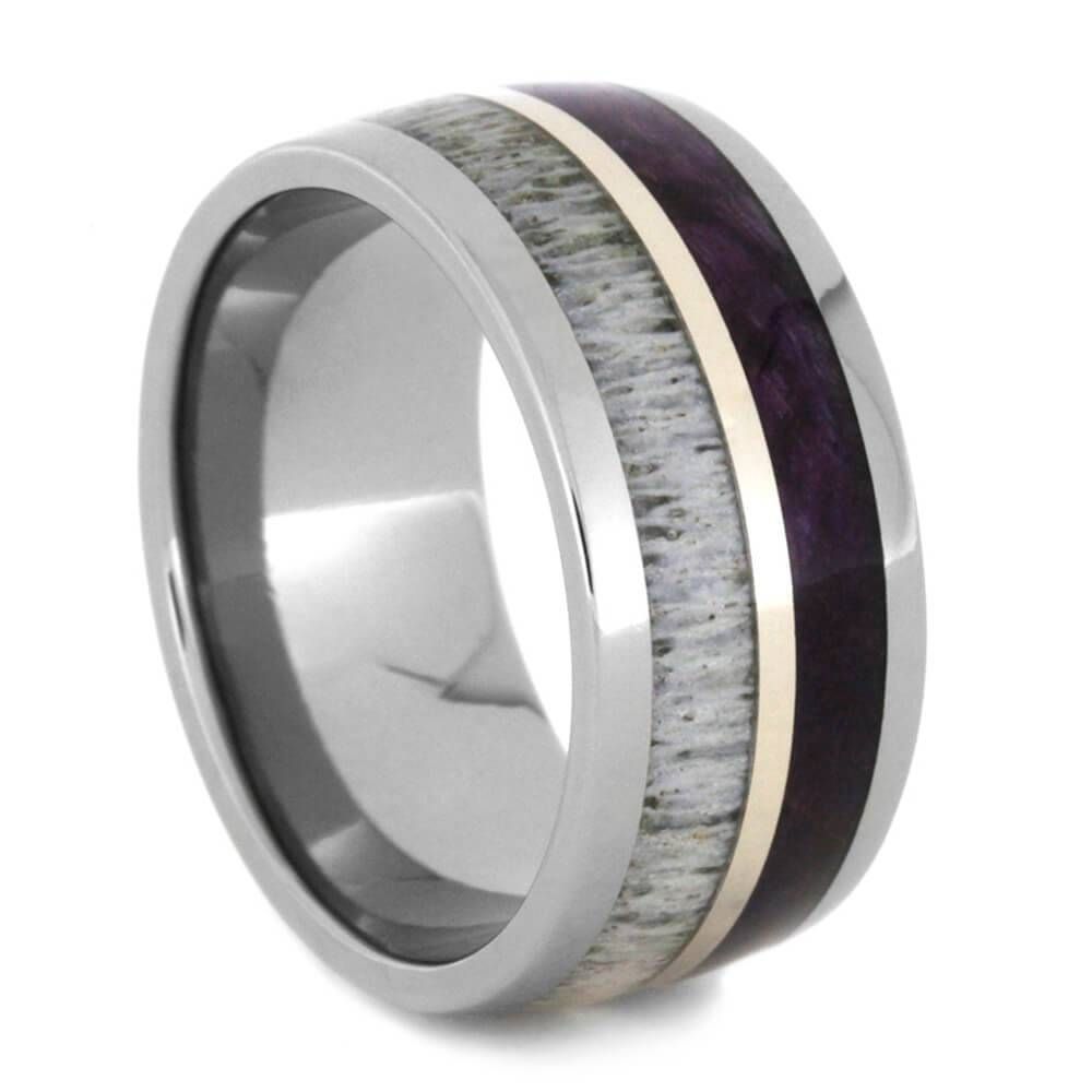 Purple Box Elder Burl Wedding Ring Set, Engagement Ring And Band In Antler Wedding Bands (View 10 of 15)