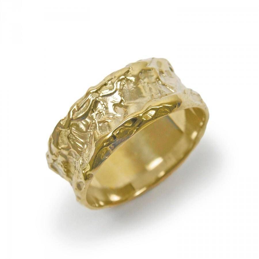 Raw Wedding Ring. Wide Wedding Band. Gold Wedding Ring (View 8 of 15)