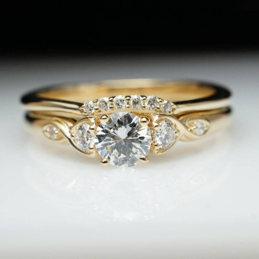Ring Wedding Band Set Vintage Style Yellow Gold Engagement Ring Regarding Gold Engagement And Wedding Rings Sets (View 13 of 15)