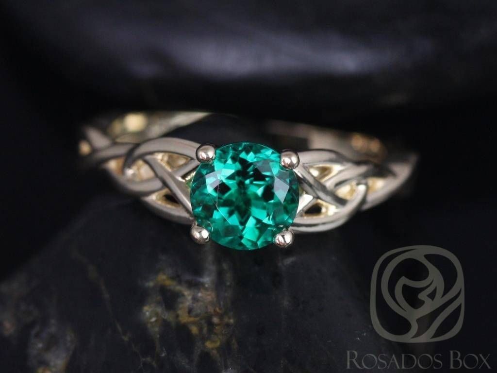 Rosados Box Cassidy 6mm 14kt Yellow Gold Round Emerald Celtic Knot Regarding Emerald Celtic Engagement Rings (View 3 of 15)