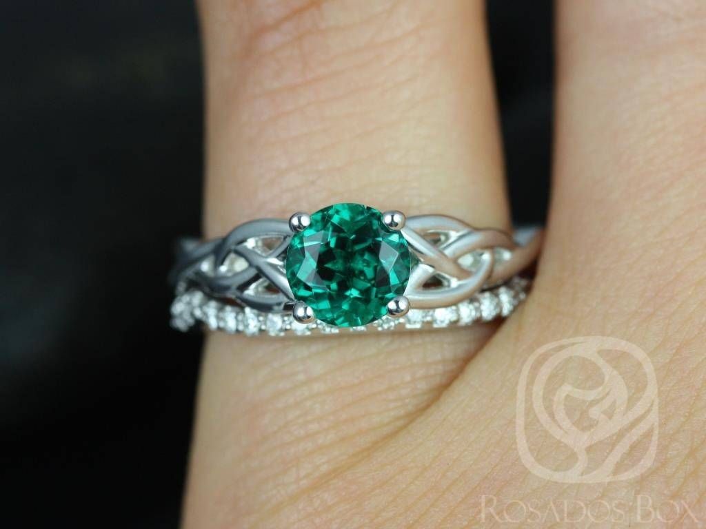 Rosados Box Cassidy 6mm White Gold Round Emerald & Diamond Celtic Regarding Celtic Emerald Engagement Rings (Photo 2 of 15)