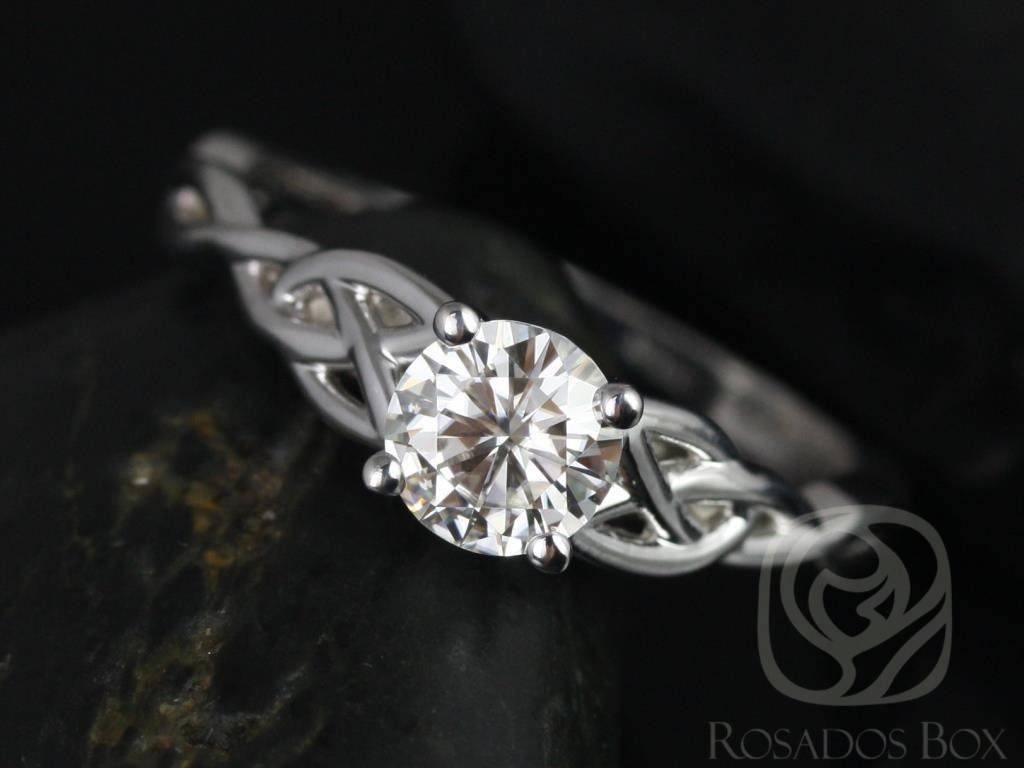 Rosados Box Cassidy 6mm White Gold Round Fb Moissanite Celtic Knot Intended For Emerald Celtic Engagement Rings (View 7 of 15)