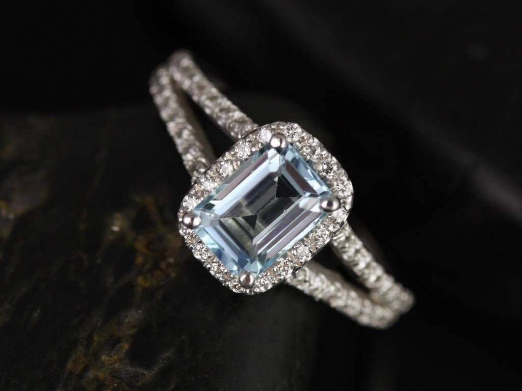 Rosados Box Yessi 7x5mm White Gold Emerald Aquamarine And Diamonds Regarding White Emerald Engagement Rings (View 11 of 15)