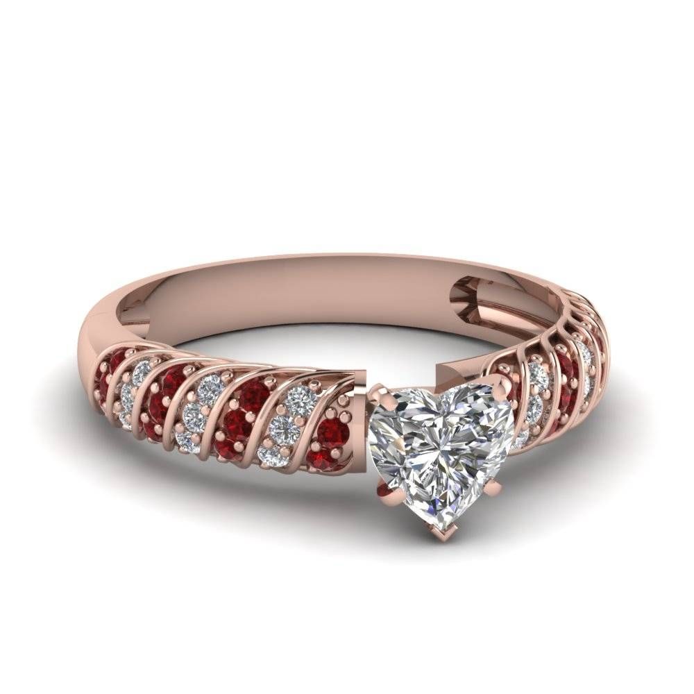 Rose Gold Heart White Diamond Engagement Wedding Ring With Red For Engagement Rings With Ruby (View 12 of 15)