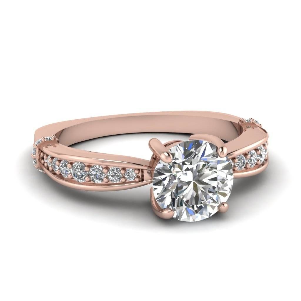 Rose Gold Round White Diamond Engagement Wedding Ring In Pave Set In Diamond Engagement And Wedding Rings Sets (View 12 of 15)