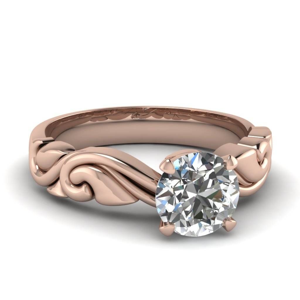 Rose Gold Round White Diamond Solitaire Engagement Wedding Ring In Inside Diamond Solitaire Wedding Rings (View 13 of 15)