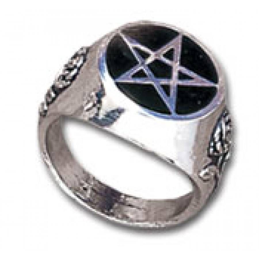Roseus Pentagram Enameled Pewter Ring Intended For Wiccan Engagement Rings (View 12 of 15)