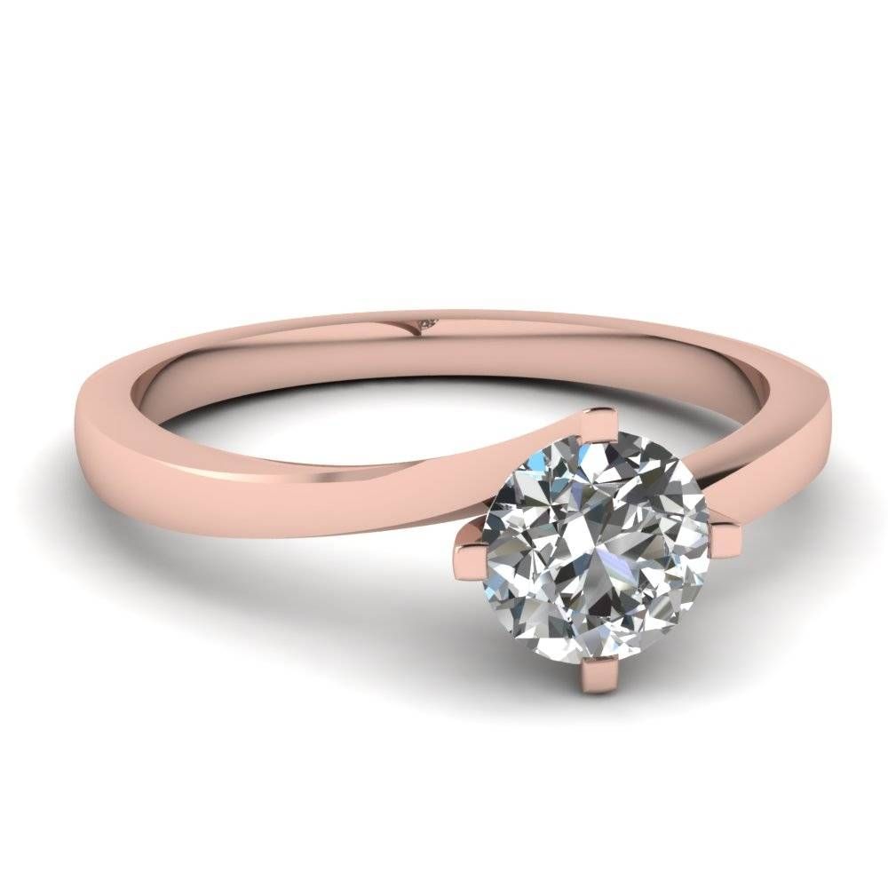 Round Cut Twisted Solitaire Diamond Ring In 14k Rose Gold With Regard To Diamond Solitaire Wedding Rings (View 6 of 15)