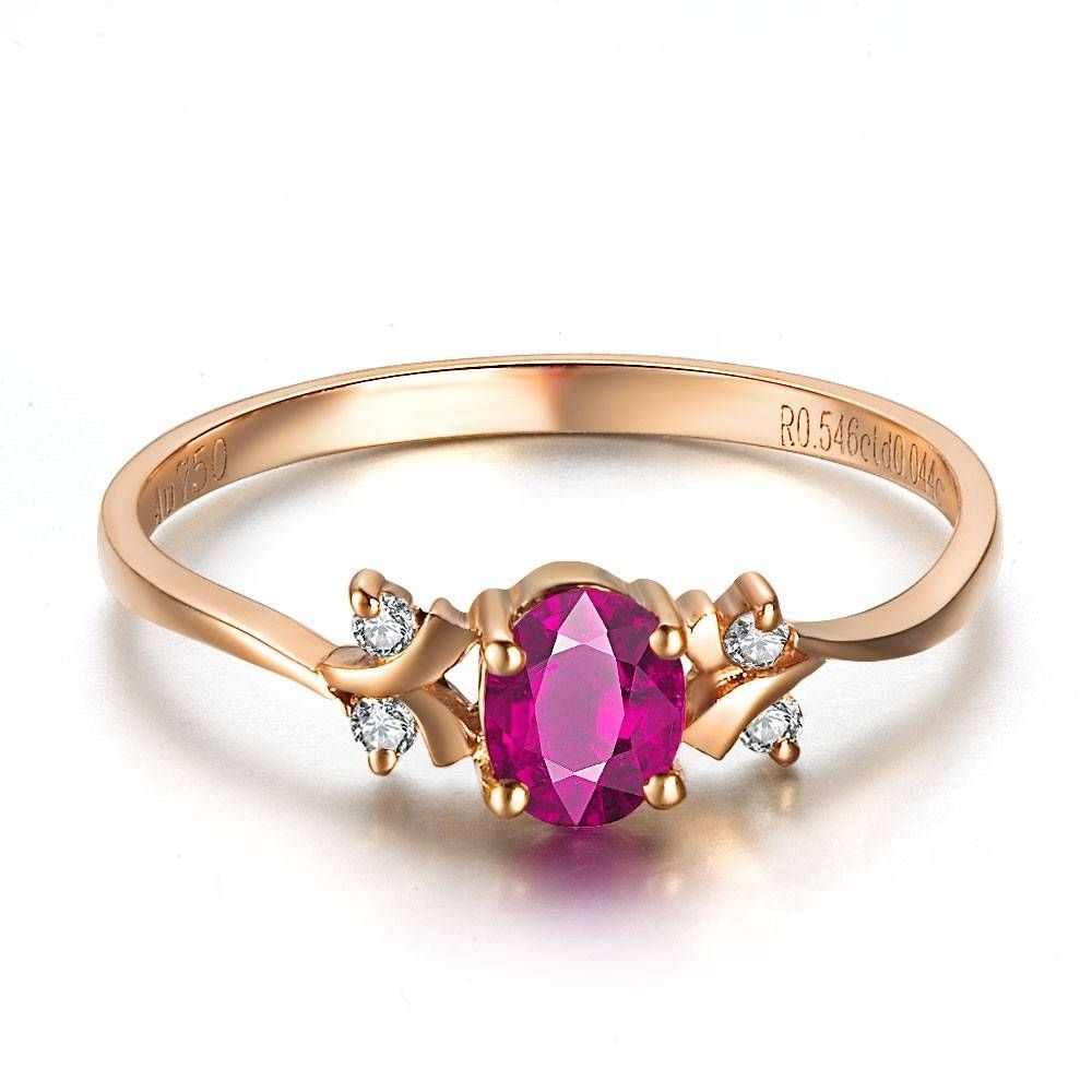 Ruby And Diamond Engagement Ring On 18k Rose Gold – Jewelocean Inside Gold Ruby Engagement Rings (View 6 of 15)
