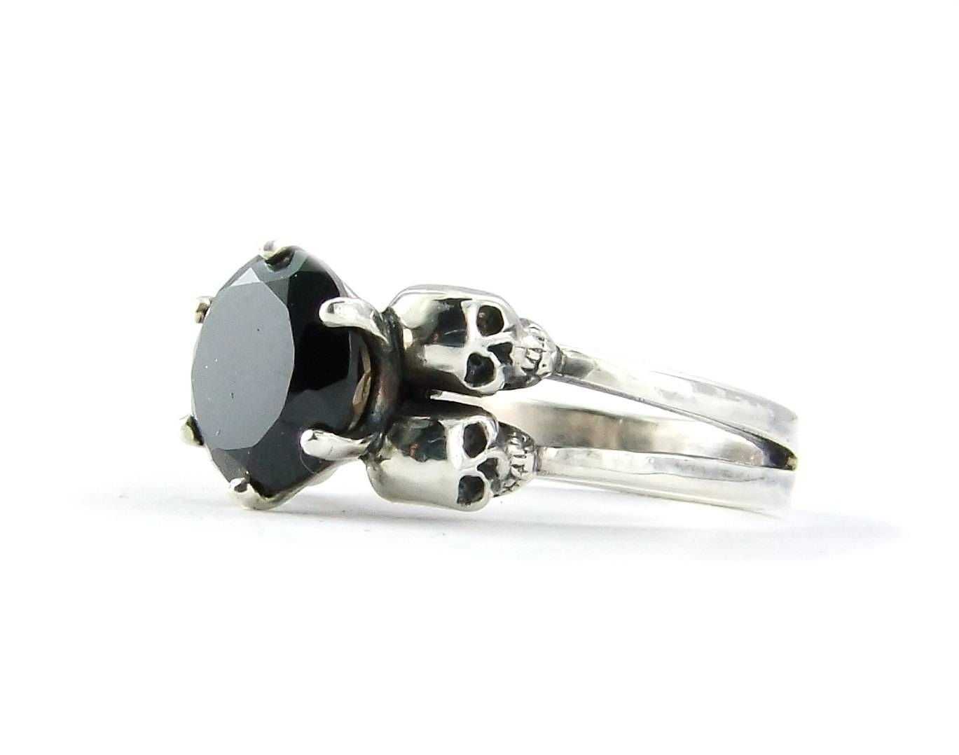 Skull Ring For Women Goth Engagement Ring Silver Black Stone For Gothic Engagement Rings For Women (View 3 of 15)