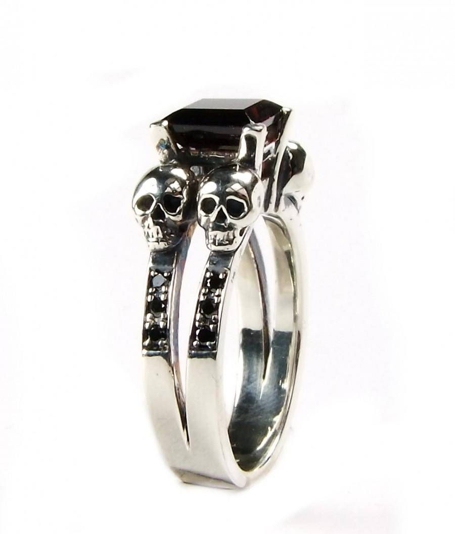 Skull Ring Skull Engagement Ring Black Diamond Ring Blood Red Throughout Gothic Engagement Rings For Women (View 6 of 15)