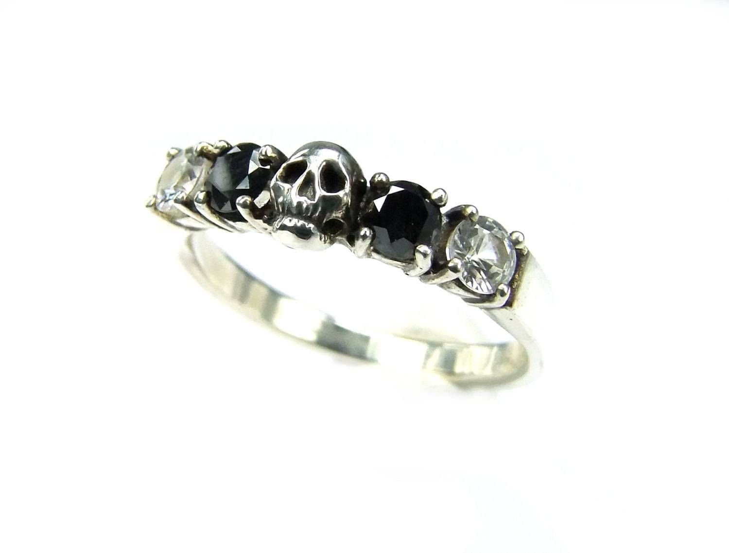 Skull Wedding Ring Black Diamond Sterling Engagement Ring Goth For Wedding Rings With Black Diamonds (View 3 of 15)