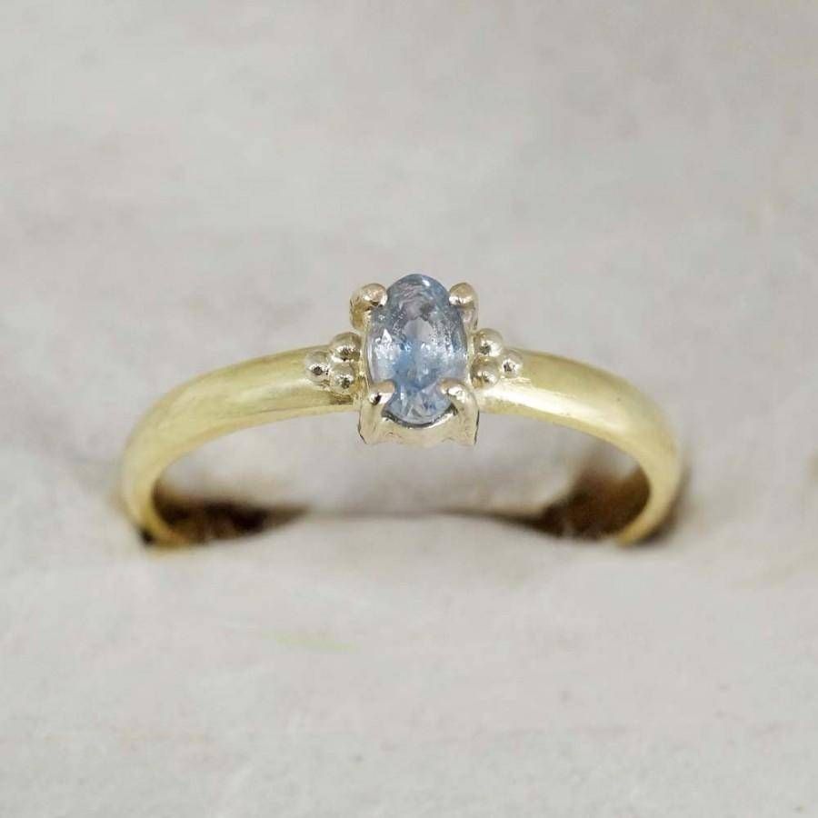 Solid Gold Engagement Ring, 18k Solid Yellow Gold, Light Blue Within Handmade Gold Engagement Rings (View 12 of 15)