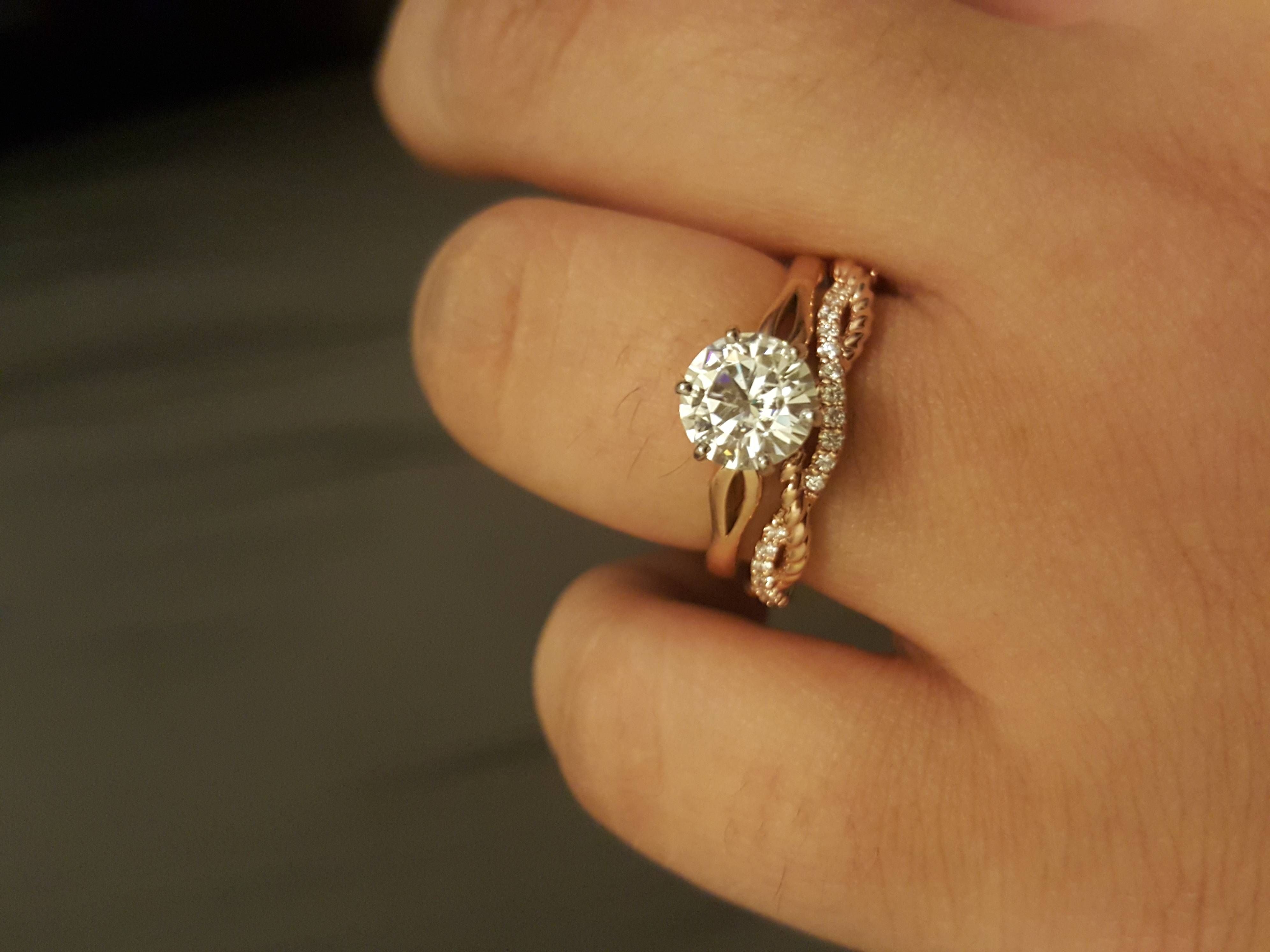 Stack Wedding Band Below Or Above Ering? – Weddingbee Inside Twisted Engagement Rings With Wedding Band (View 13 of 15)