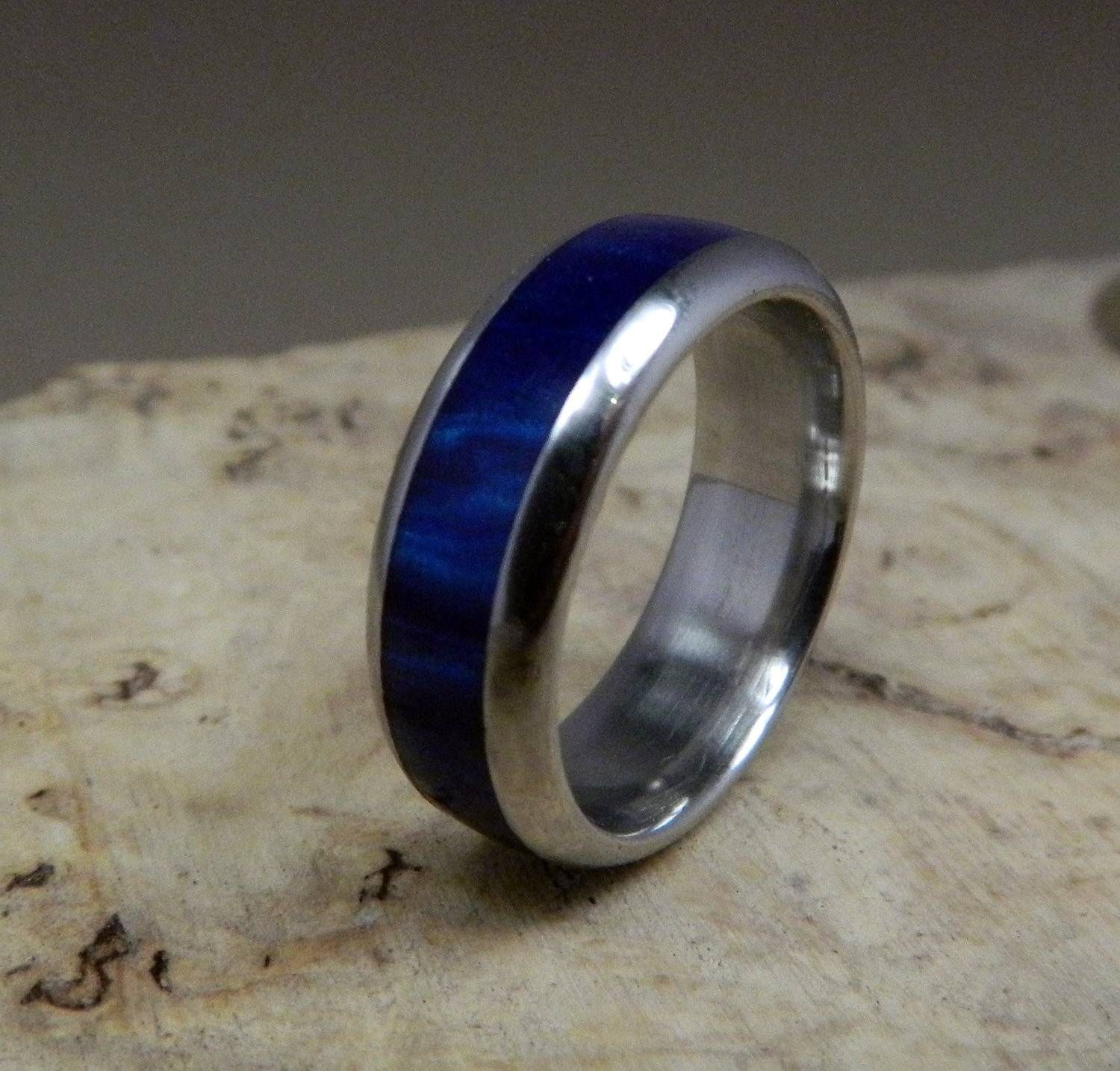 Stainless Steel Ring, Blue Ring, Acrylic Ring, Wedding Ring, Mens In Handmade Men's Wedding Bands (View 7 of 15)