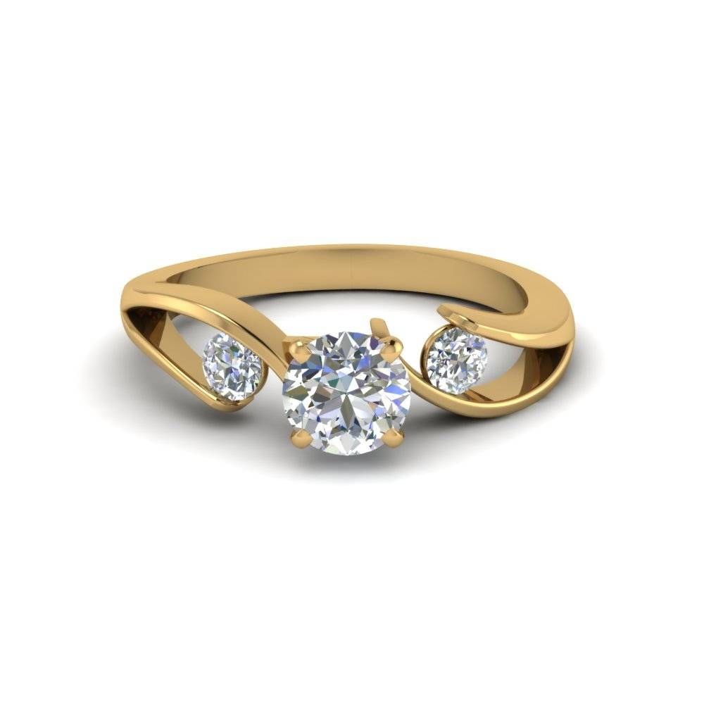 Tension Set Round Cut 3 Stone Diamond Ring In 14k Yellow Gold Intended For Engagement Rings With Yellow Stone (Photo 6 of 15)