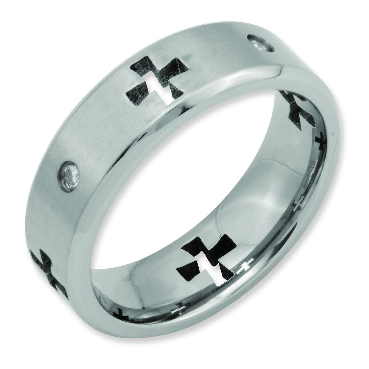 Titanium Celtic Cross Cut Out With Diamond 7mm Brushed Men's Pertaining To Men&#039;s Wedding Bands With Crosses (View 5 of 15)