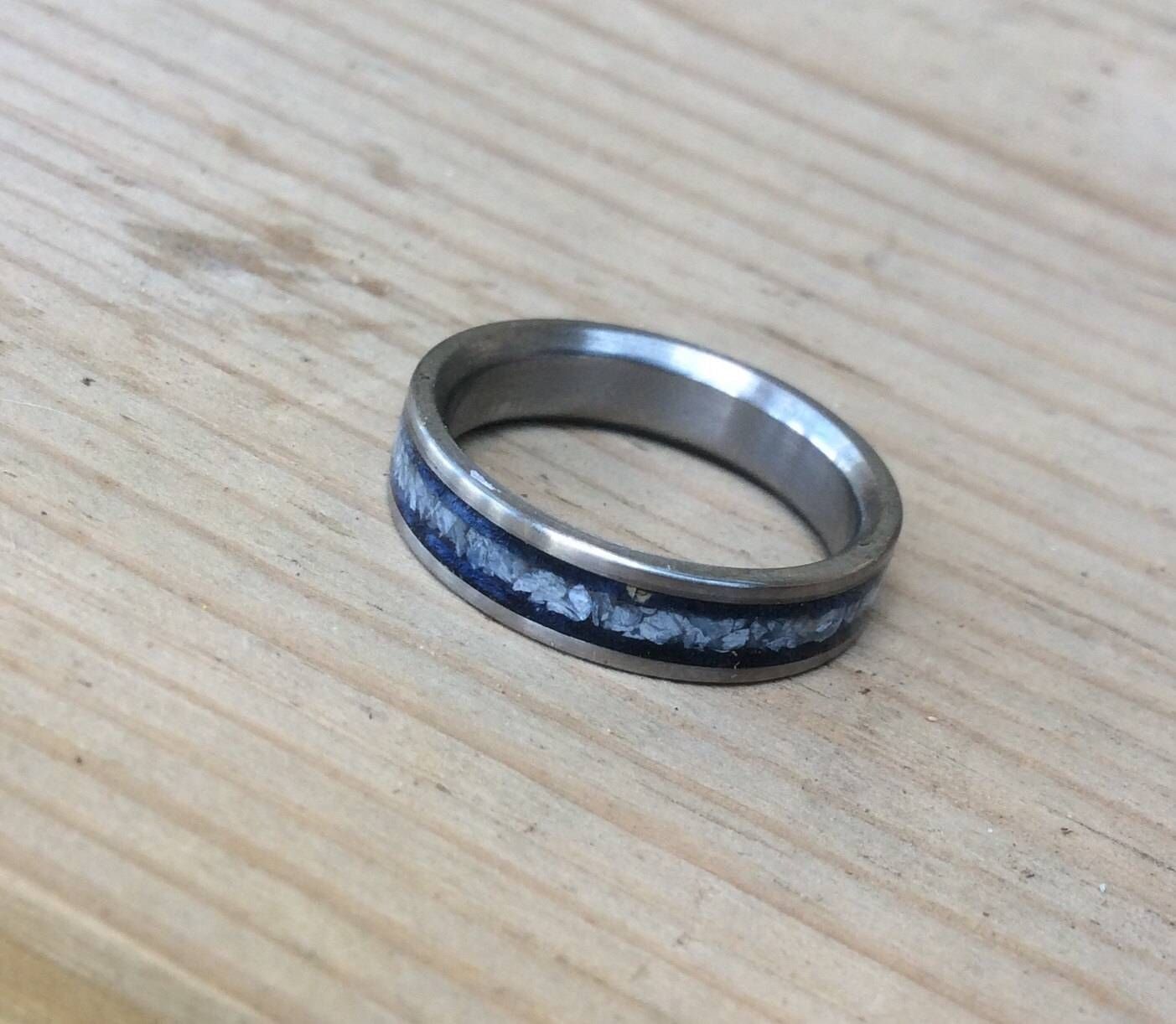 Titanium Ring, Wedding Ring, Wood Ring, Blue Ring, Wood Inlay Ring For Mother Of Pearl Wedding Bands (View 8 of 15)