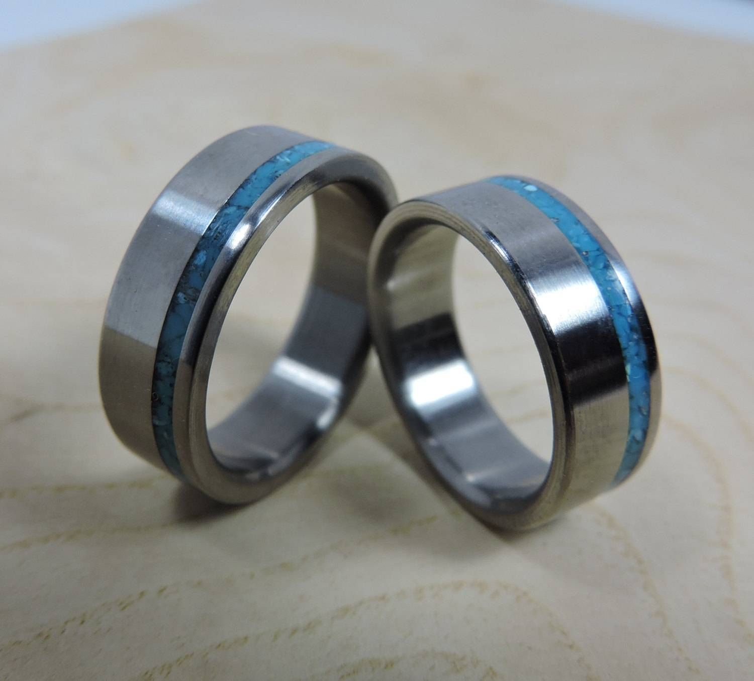 Titanium Rings, Wedding Rings, Turquoise Rings, Wedding Band Set Intended For Titanium Wedding Bands Sets His Hers (View 4 of 15)