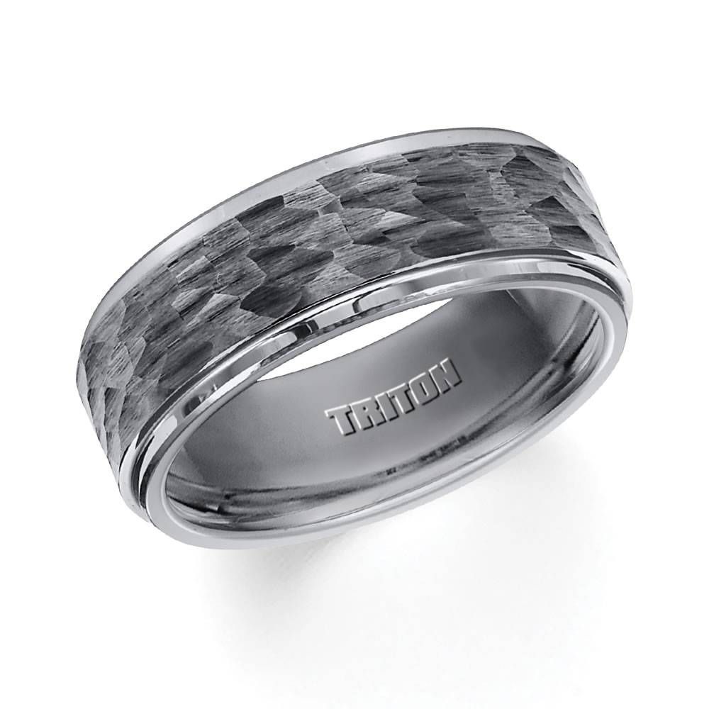 Triton 8mm Gray Tungsten Carbide Step Edge Comfort Fit Men's With Regard To Hammered Tungsten Men's Wedding Bands (View 7 of 15)