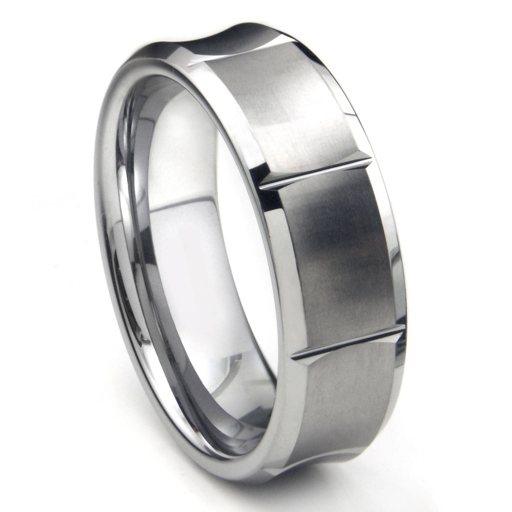 Tungsten Carbide Concave Wedding Band Ring W/ Horizontal Grooves Intended For Tungsten Wedding Bands (Photo 67 of 339)