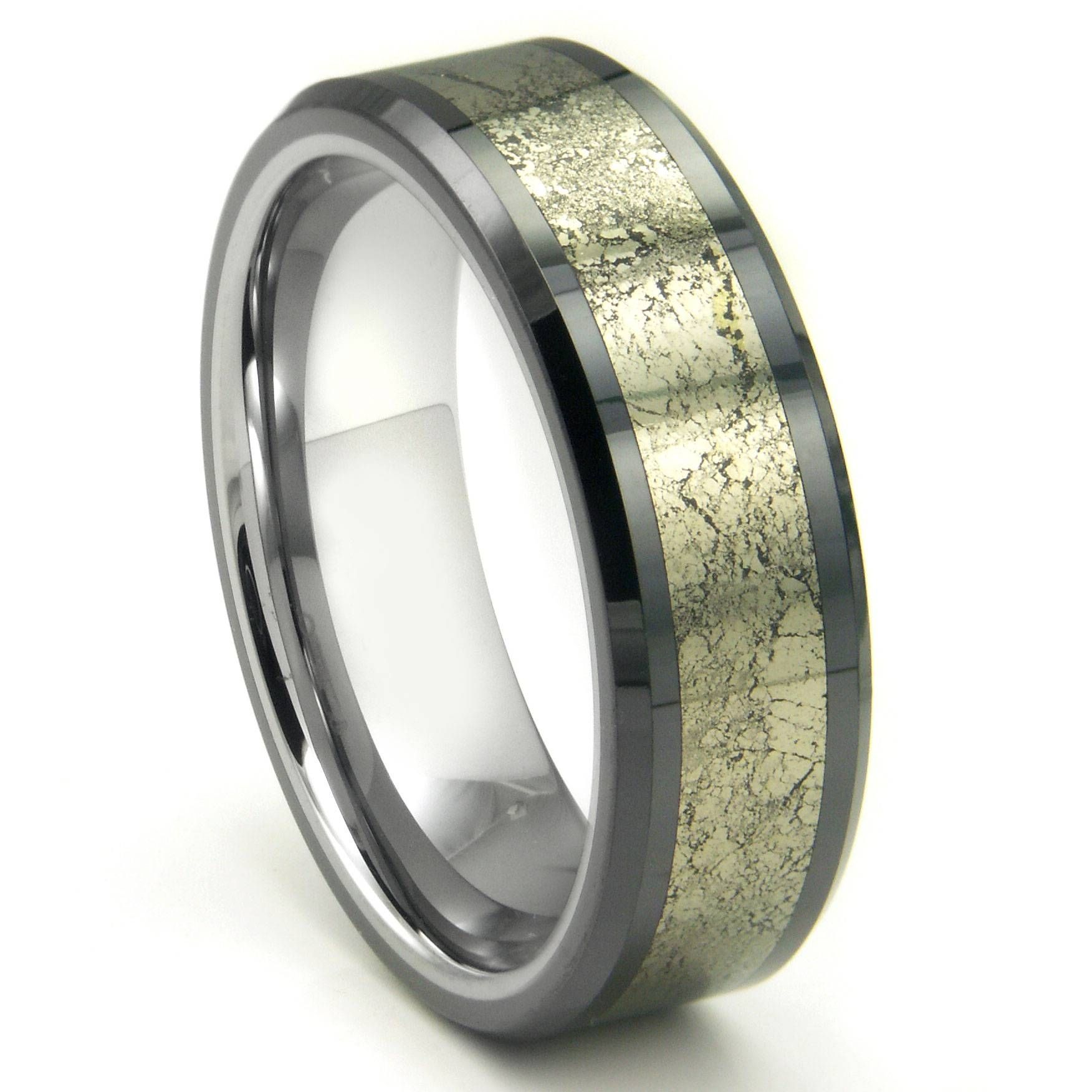 Tungsten Carbide Golden Meteorite Inlay Wedding Band Ring Inside Tungsten Wedding Bands (Photo 65 of 339)