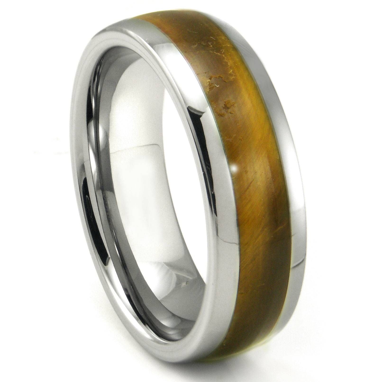 Tungsten Carbide Tiger Eye Inlay Dome Wedding Band Ring Regarding Green Men&#039;s Wedding Bands (View 13 of 15)