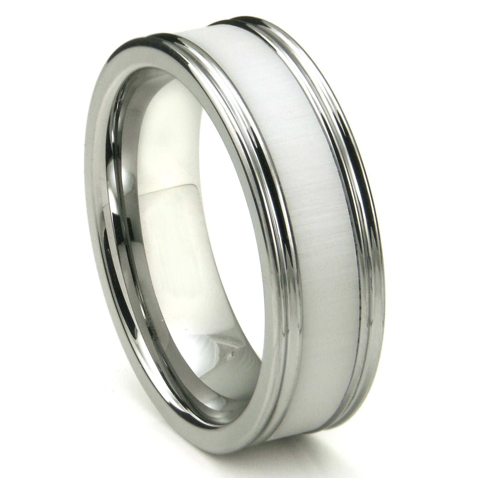 Tungsten Carbide White Ceramic Inlay Wedding Band Ring W For White Ceramic Wedding Bands (Photo 16 of 339)