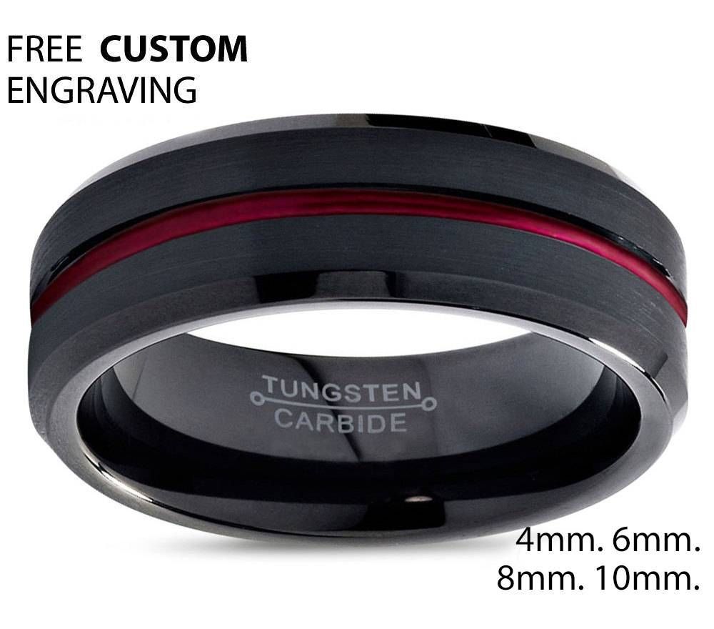 Tungsten Ring Mens Black Red Wedding Band Tungsten Ring Tungsten Regarding Red Men&#039;s Wedding Bands (View 15 of 15)
